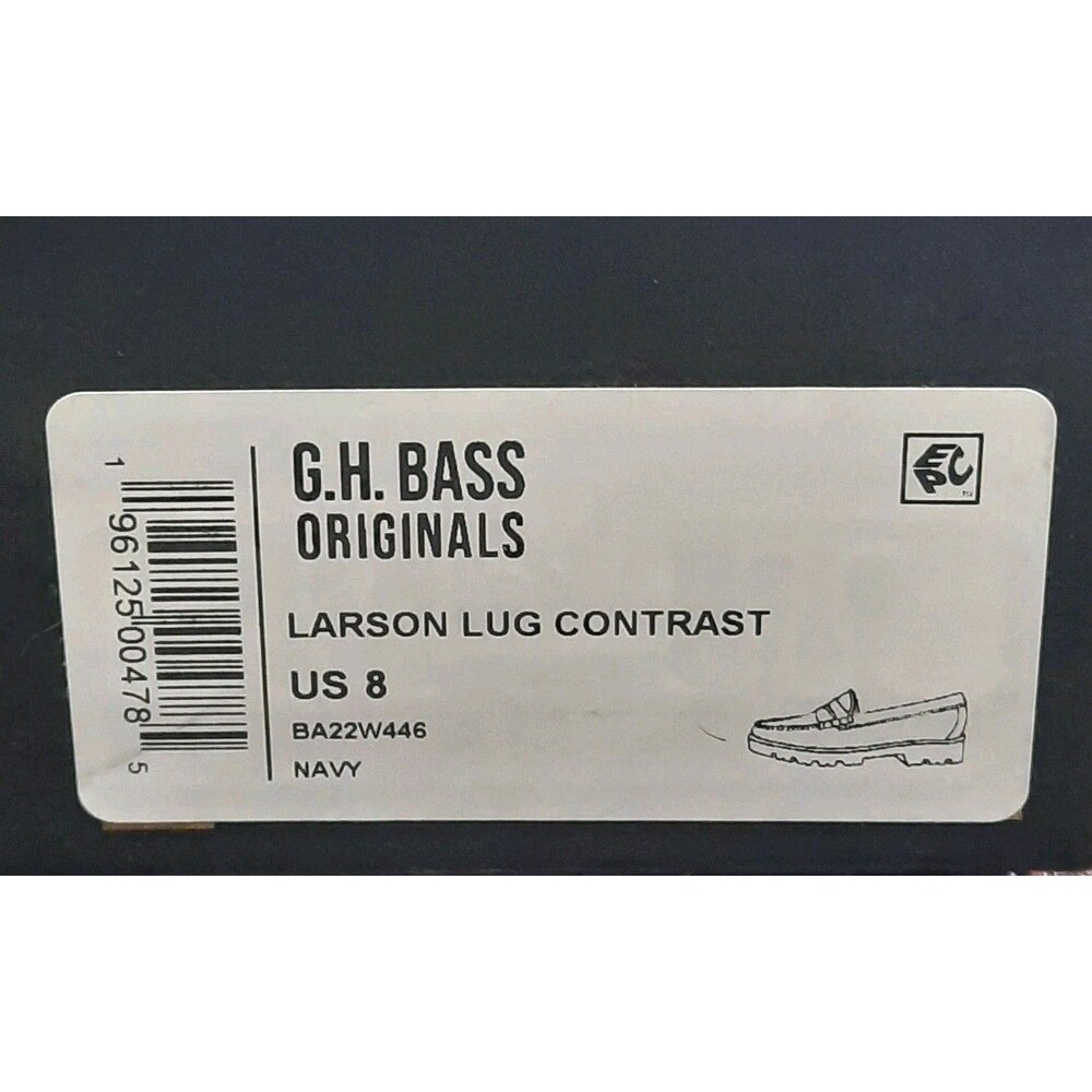GH BASS Weejuns Larson Lug Penny Loafers RARE NAVY BLUE Leather Men Sz 8 NEW BOX - Picture 6 of 6